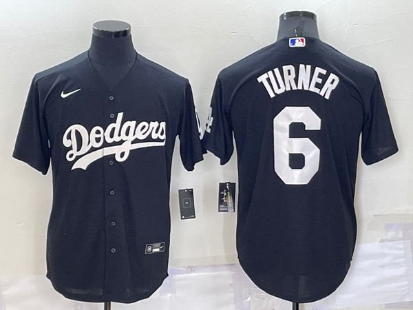 Men's Los Angeles Dodgers #6 Trea Turner Black Cool Base Stitched Baseball Jersey - Click Image to Close